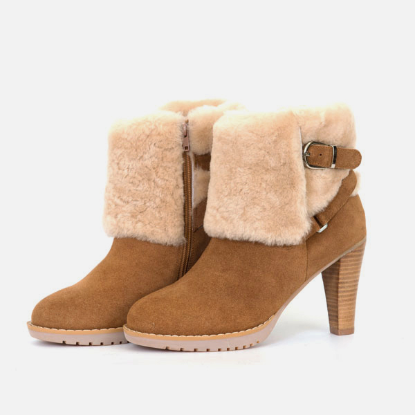 Mubo UGG Sheepskin High Heel Boots Chestnut – Fiona | UTK